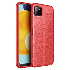 Samsung Galaxy F42 5G用シリコンケース ソフトタッチラバー レザー柄 カバー サムスン レッド