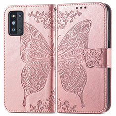 Samsung Galaxy F52 5G用手帳型 レザーケース スタンド バタフライ 蝶 カバー サムスン ピンク