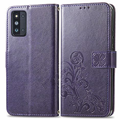 Samsung Galaxy F52 5G用手帳型 レザーケース スタンド 花 カバー サムスン パープル
