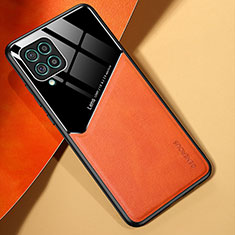 Samsung Galaxy F62 5G用シリコンケース ソフトタッチラバー レザー柄 アンドマグネット式 サムスン オレンジ