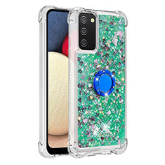 Samsung Galaxy M02s用シリコンケース ソフトタッチラバー ブリンブリン カバー アンド指輪 S01 サムスン グリーン