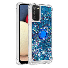 Samsung Galaxy M02s用シリコンケース ソフトタッチラバー ブリンブリン カバー アンド指輪 S01 サムスン ネイビー