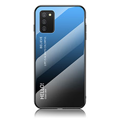 Samsung Galaxy M02s用ハイブリットバンパーケース プラスチック 鏡面 虹 グラデーション 勾配色 カバー LS1 サムスン ネイビー