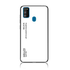 Samsung Galaxy M21用ハイブリットバンパーケース プラスチック 鏡面 虹 グラデーション 勾配色 カバー LS1 サムスン ホワイト