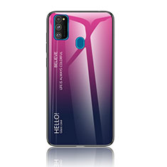 Samsung Galaxy M21用ハイブリットバンパーケース プラスチック 鏡面 虹 グラデーション 勾配色 カバー LS1 サムスン ローズレッド