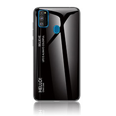 Samsung Galaxy M30s用ハイブリットバンパーケース プラスチック 鏡面 虹 グラデーション 勾配色 カバー LS1 サムスン ブラック