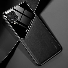 Samsung Galaxy M32 4G用シリコンケース ソフトタッチラバー レザー柄 アンドマグネット式 サムスン ブラック