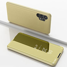 Samsung Galaxy M32 5G用手帳型 レザーケース スタンド 鏡面 カバー サムスン ゴールド