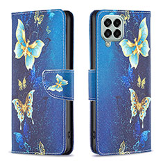 Samsung Galaxy M33 5G用手帳型 レザーケース スタンド パターン カバー B03F サムスン ブルー