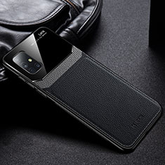 Samsung Galaxy M40S用シリコンケース ソフトタッチラバー レザー柄 カバー FL1 サムスン ブラック