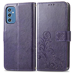 Samsung Galaxy M52 5G用手帳型 レザーケース スタンド 花 カバー サムスン パープル