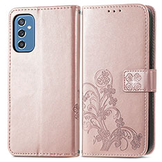 Samsung Galaxy M52 5G用手帳型 レザーケース スタンド 花 カバー サムスン ピンク
