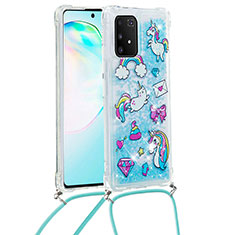 Samsung Galaxy M80S用シリコンケース ソフトタッチラバー ブリンブリン カバー 携帯ストラップ S02 サムスン ブルー