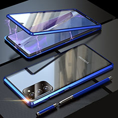 Samsung Galaxy Note 20 5G用ケース 高級感 手触り良い アルミメタル 製の金属製 360度 フルカバーバンパー 鏡面 カバー T01 サムスン ネイビー