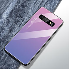 Samsung Galaxy S10 5G用ハイブリットバンパーケース プラスチック 鏡面 虹 グラデーション 勾配色 カバー M01 サムスン パープル