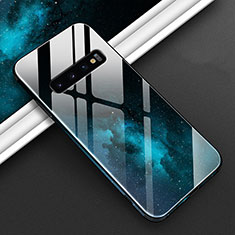 Samsung Galaxy S10用ハイブリットバンパーケース プラスチック パターン 鏡面 カバー K10 サムスン シアン