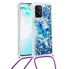 Samsung Galaxy S10 Lite用シリコンケース ソフトタッチラバー ブリンブリン カバー 携帯ストラップ S02 サムスン ネイビー