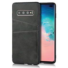 Samsung Galaxy S10 Plus用ケース 高級感 手触り良いレザー柄 R06 サムスン ブラック