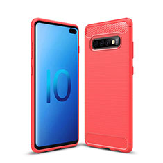 Samsung Galaxy S10 Plus用シリコンケース ソフトタッチラバー ライン カバー C03 サムスン レッド