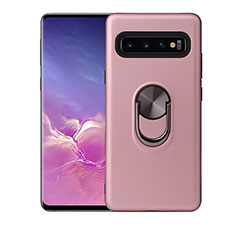 Samsung Galaxy S10 Plus用極薄ソフトケース シリコンケース 耐衝撃 全面保護 アンド指輪 マグネット式 バンパー T07 サムスン ローズゴールド