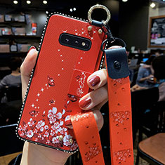 Samsung Galaxy S10e用シリコンケース ソフトタッチラバー 花 カバー S01 サムスン レッド