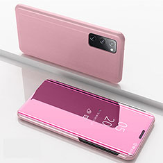 Samsung Galaxy S20 5G用手帳型 レザーケース スタンド 鏡面 カバー ZL1 サムスン ローズゴールド