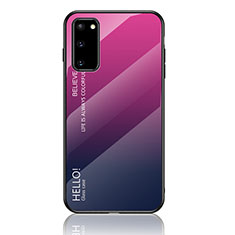Samsung Galaxy S20用ハイブリットバンパーケース プラスチック 鏡面 虹 グラデーション 勾配色 カバー LS1 サムスン ローズレッド