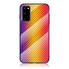 Samsung Galaxy S20用ハイブリットバンパーケース プラスチック 鏡面 虹 グラデーション 勾配色 カバー LS2 サムスン オレンジ