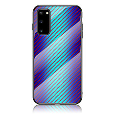 Samsung Galaxy S20用ハイブリットバンパーケース プラスチック 鏡面 虹 グラデーション 勾配色 カバー LS2 サムスン ネイビー