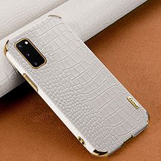 Samsung Galaxy S20用ケース 高級感 手触り良いレザー柄 サムスン ホワイト