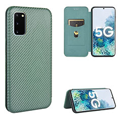 Samsung Galaxy S20 FE 4G用手帳型 レザーケース スタンド カバー L02Z サムスン グリーン