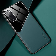 Samsung Galaxy S20 FE 4G用シリコンケース ソフトタッチラバー レザー柄 アンドマグネット式 サムスン グリーン