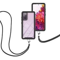 Samsung Galaxy S20 FE 5G用ハイブリットバンパーケース プラスチック 兼シリコーン カバー 前面と背面 360度 フル 携帯ストラップ サムスン ブラック