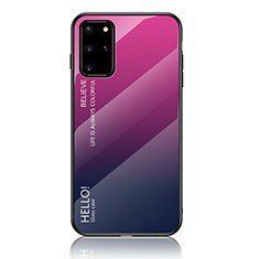 Samsung Galaxy S20 Plus用ハイブリットバンパーケース プラスチック 鏡面 虹 グラデーション 勾配色 カバー LS1 サムスン ローズレッド