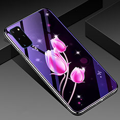 Samsung Galaxy S20 Plus用ハイブリットバンパーケース プラスチック 鏡面 花 カバー M01 サムスン ピンク