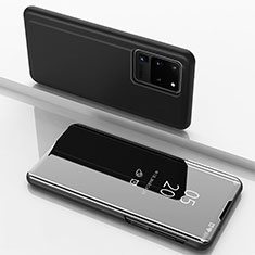 Samsung Galaxy S20 Ultra用手帳型 レザーケース スタンド 鏡面 カバー サムスン ブラック