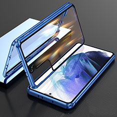 Samsung Galaxy S21 5G用ケース 高級感 手触り良い アルミメタル 製の金属製 360度 フルカバーバンパー 鏡面 カバー M01 サムスン ネイビー