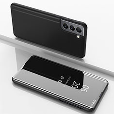 Samsung Galaxy S21 FE 5G用手帳型 レザーケース スタンド 鏡面 カバー サムスン ブラック
