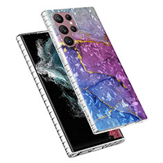 Samsung Galaxy S21 Ultra 5G用シリコンケース ソフトタッチラバー バタフライ パターン カバー Y07B サムスン パープル