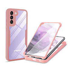Samsung Galaxy S22 5G用360度 フルカバー ハイブリットバンパーケース クリア透明 プラスチック カバー サムスン ピンク