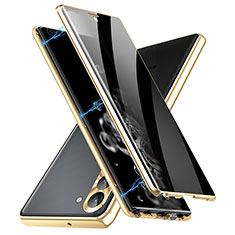 Samsung Galaxy S22 5G用ケース 高級感 手触り良い アルミメタル 製の金属製 360度 フルカバーバンパー 鏡面 カバー LK2 サムスン ゴールド