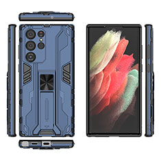Samsung Galaxy S22 Ultra 5G用ハイブリットバンパーケース スタンド プラスチック 兼シリコーン カバー マグネット式 A03 サムスン ネイビー