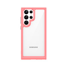 Samsung Galaxy S22 Ultra 5G用ハイブリットバンパーケース クリア透明 プラスチック カバー M03 サムスン レッド