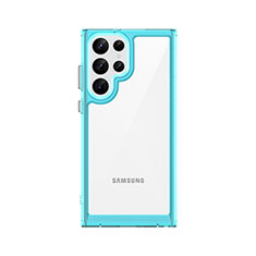 Samsung Galaxy S22 Ultra 5G用ハイブリットバンパーケース クリア透明 プラスチック カバー M03 サムスン シアン