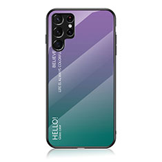 Samsung Galaxy S22 Ultra 5G用ハイブリットバンパーケース プラスチック 鏡面 虹 グラデーション 勾配色 カバー M02 サムスン パープル