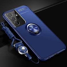 Samsung Galaxy S22 Ultra 5G用極薄ソフトケース シリコンケース 耐衝撃 全面保護 アンド指輪 マグネット式 バンパー A02 サムスン ネイビー