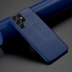 Samsung Galaxy S22 Ultra 5G用シリコンケース ソフトタッチラバー レザー柄 カバー S06 サムスン ネイビー