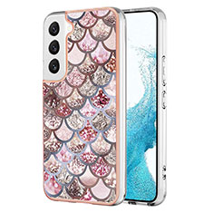 Samsung Galaxy S23 5G用シリコンケース ソフトタッチラバー バタフライ パターン カバー S01 サムスン ブラウン