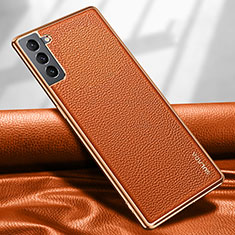 Samsung Galaxy S23 Plus 5G用ケース 高級感 手触り良いレザー柄 S09 サムスン オレンジ