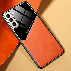 Samsung Galaxy S23 Plus 5G用シリコンケース ソフトタッチラバー レザー柄 アンドマグネット式 M01 サムスン オレンジ